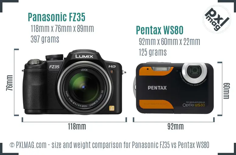 Panasonic FZ35 vs Pentax WS80 size comparison