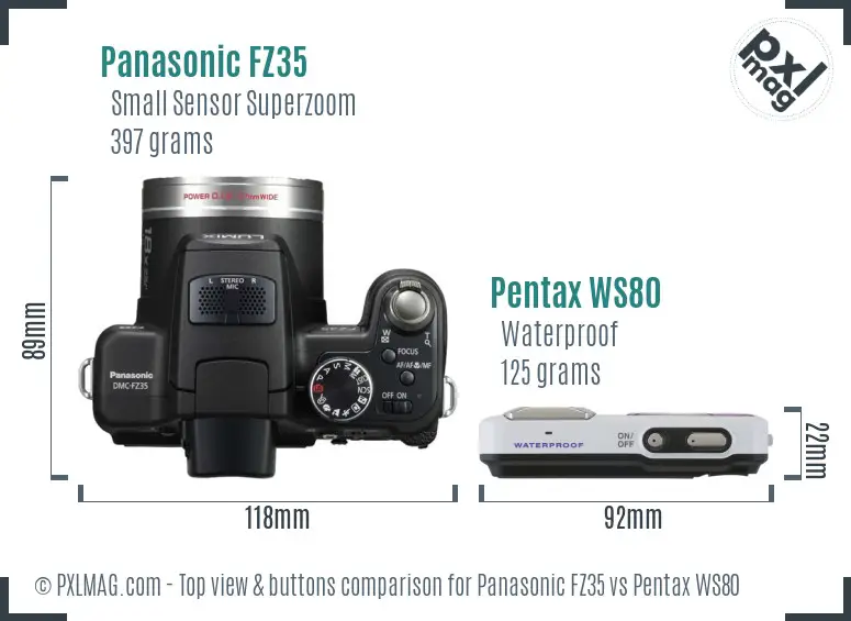 Panasonic FZ35 vs Pentax WS80 top view buttons comparison