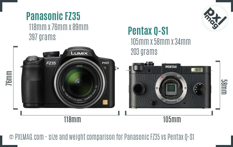 Panasonic FZ35 vs Pentax Q-S1 size comparison