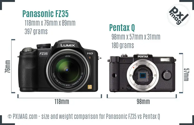 Panasonic FZ35 vs Pentax Q size comparison
