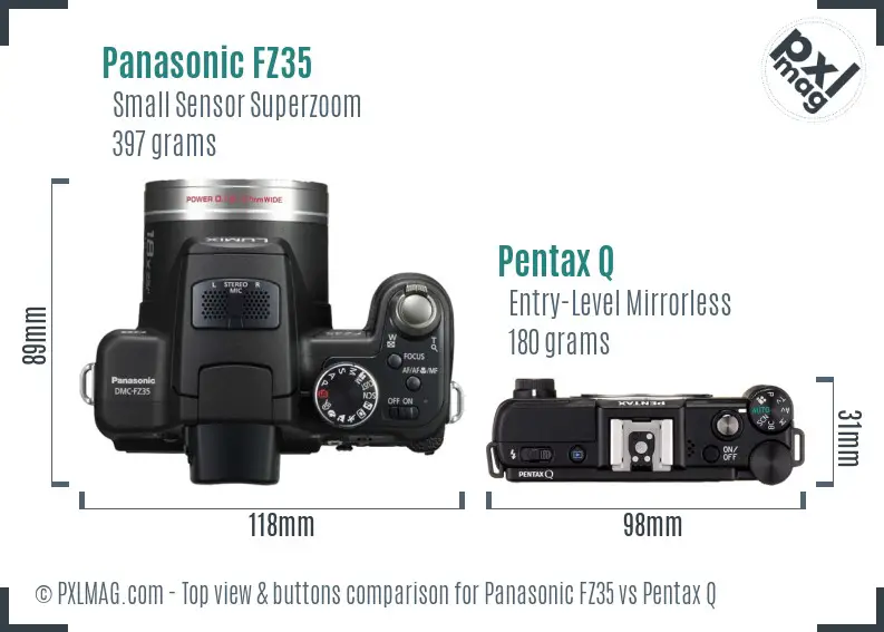 Panasonic FZ35 vs Pentax Q top view buttons comparison