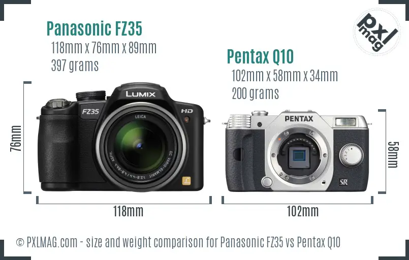 Panasonic FZ35 vs Pentax Q10 size comparison