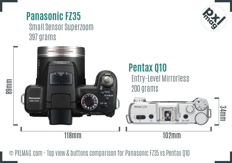 Panasonic FZ35 vs Pentax Q10 top view buttons comparison