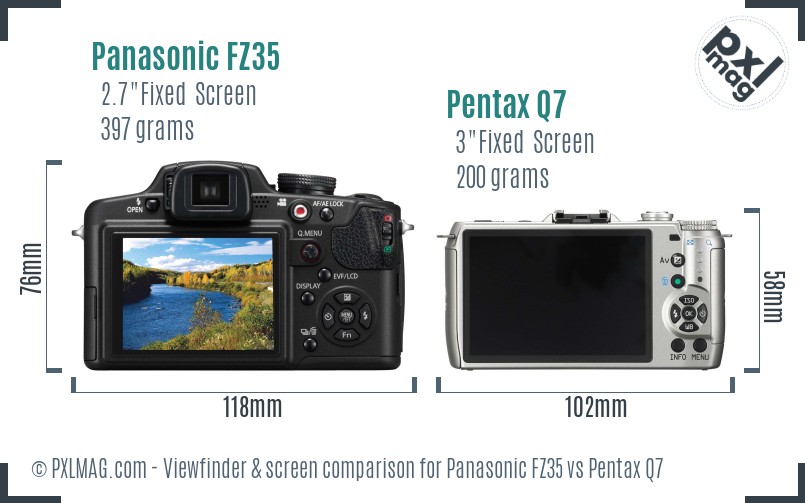 Panasonic FZ35 vs Pentax Q7 Screen and Viewfinder comparison