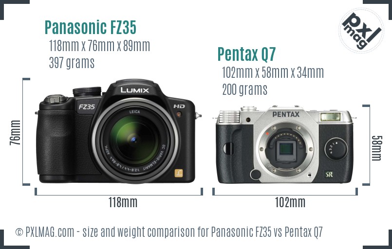 Panasonic FZ35 vs Pentax Q7 size comparison