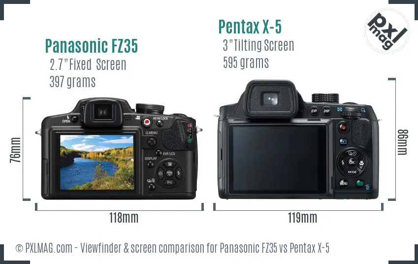 Panasonic FZ35 vs Pentax X-5 Screen and Viewfinder comparison