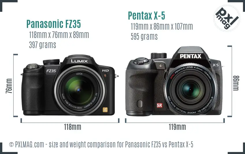 Panasonic FZ35 vs Pentax X-5 size comparison
