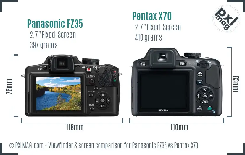 Panasonic FZ35 vs Pentax X70 Screen and Viewfinder comparison