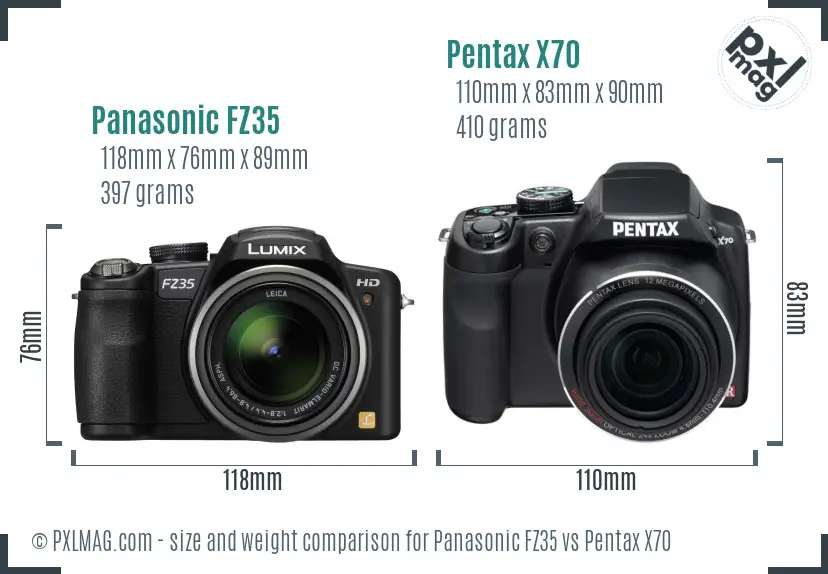 Panasonic FZ35 vs Pentax X70 size comparison
