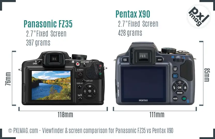 Panasonic FZ35 vs Pentax X90 Screen and Viewfinder comparison Panasonic FZ35 vs Pentax X90 Screen and Viewfinder comparison