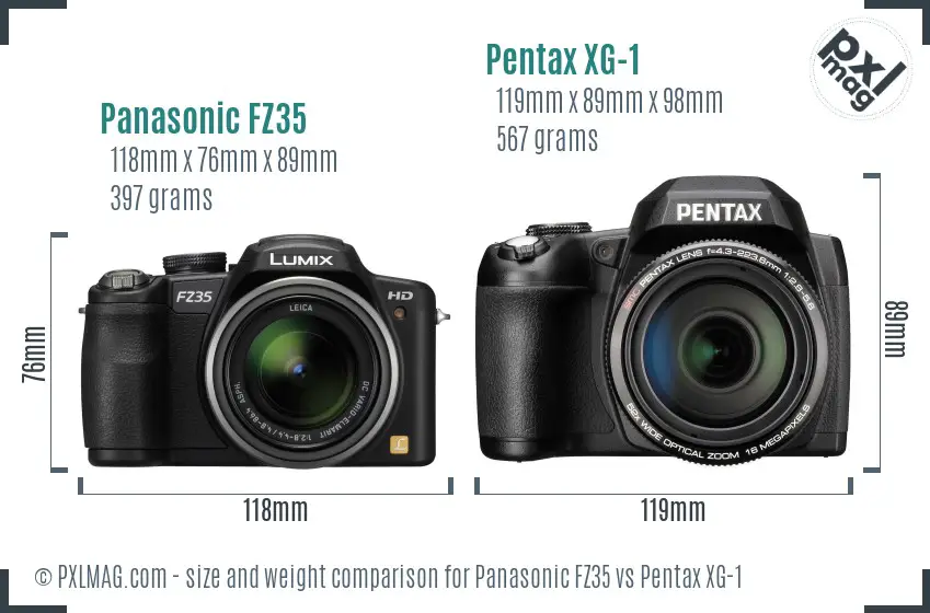 Panasonic FZ35 vs Pentax XG-1 size comparison Panasonic FZ35 vs Pentax XG-1 size comparison