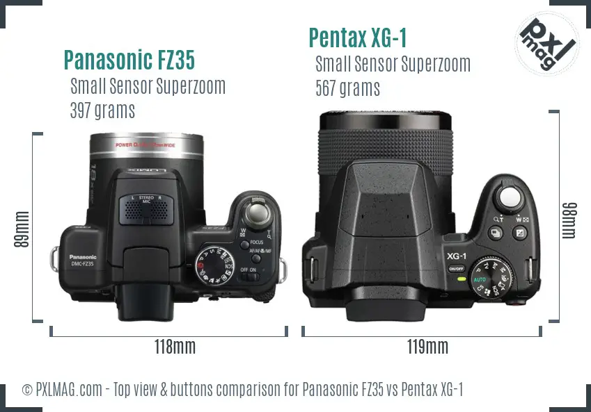Panasonic FZ35 vs Pentax XG-1 top view buttons comparison Panasonic FZ35 vs Pentax XG-1 top view buttons comparison