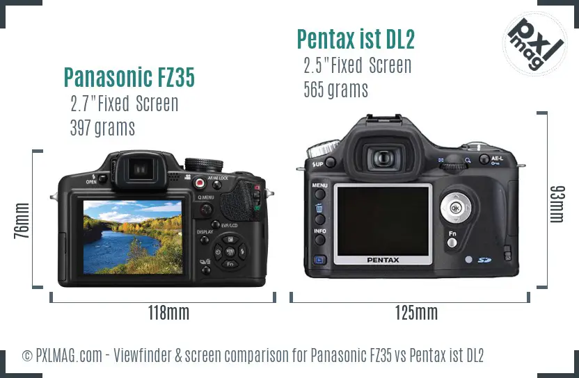 Panasonic FZ35 vs Pentax ist DL2 Screen and Viewfinder comparison