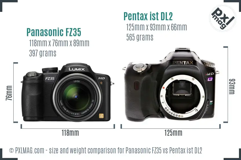 Panasonic FZ35 vs Pentax ist DL2 size comparison