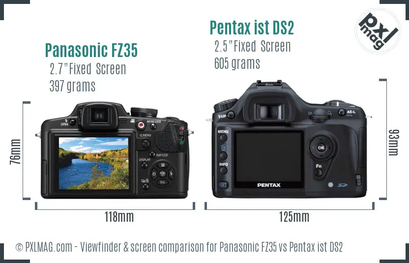 Panasonic FZ35 vs Pentax ist DS2 Screen and Viewfinder comparison