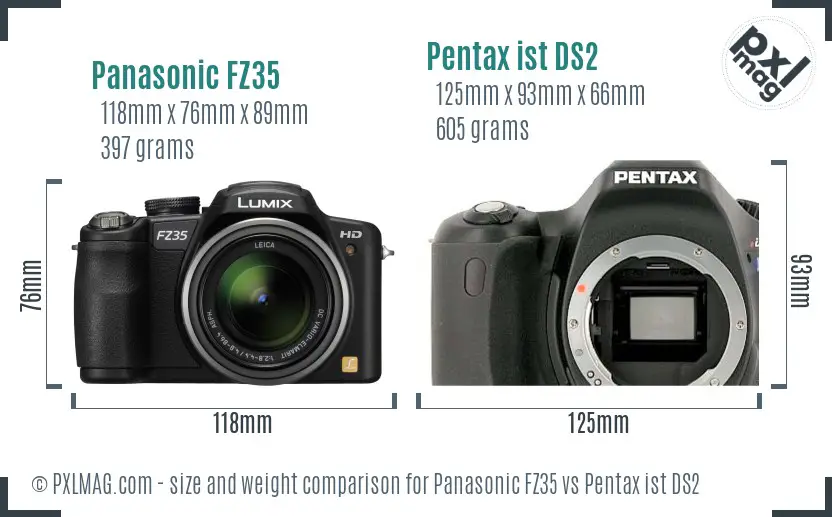 Panasonic FZ35 vs Pentax ist DS2 size comparison