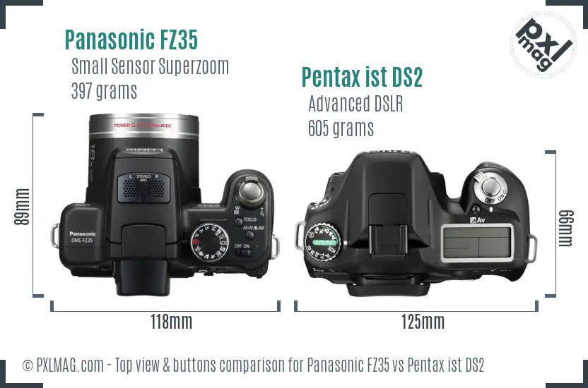 Panasonic FZ35 vs Pentax ist DS2 top view buttons comparison