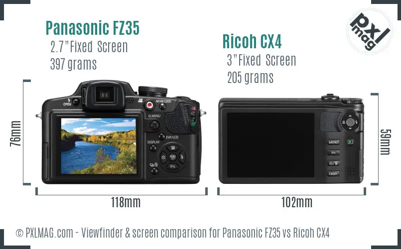 Panasonic FZ35 vs Ricoh CX4 Screen and Viewfinder comparison Panasonic FZ35 vs Ricoh CX4 Screen and Viewfinder comparison