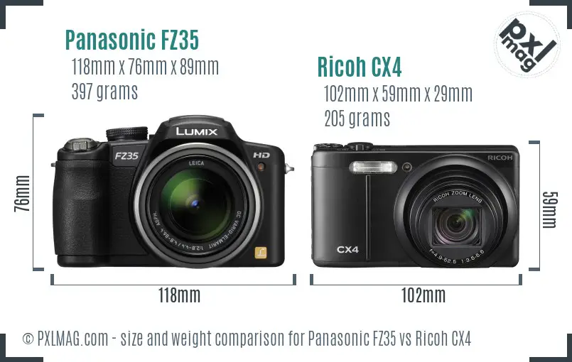 Panasonic FZ35 vs Ricoh CX4 size comparison Panasonic FZ35 vs Ricoh CX4 size comparison