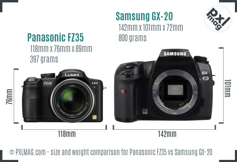 Panasonic FZ35 vs Samsung GX-20 size comparison