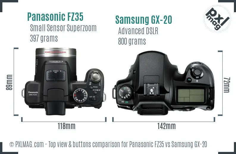 Panasonic FZ35 vs Samsung GX-20 top view buttons comparison