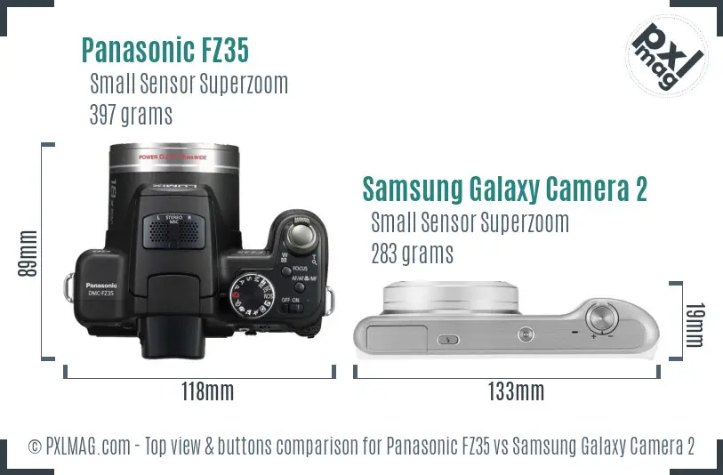 Panasonic FZ35 vs Samsung Galaxy Camera 2 top view buttons comparison