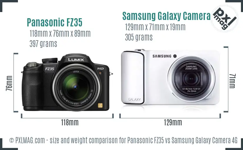 Panasonic FZ35 vs Samsung Galaxy Camera 4G size comparison