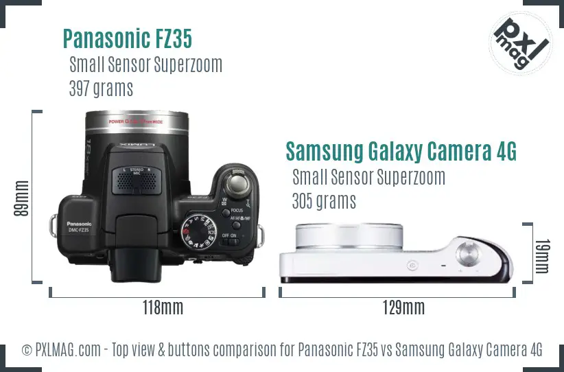 Panasonic FZ35 vs Samsung Galaxy Camera 4G top view buttons comparison