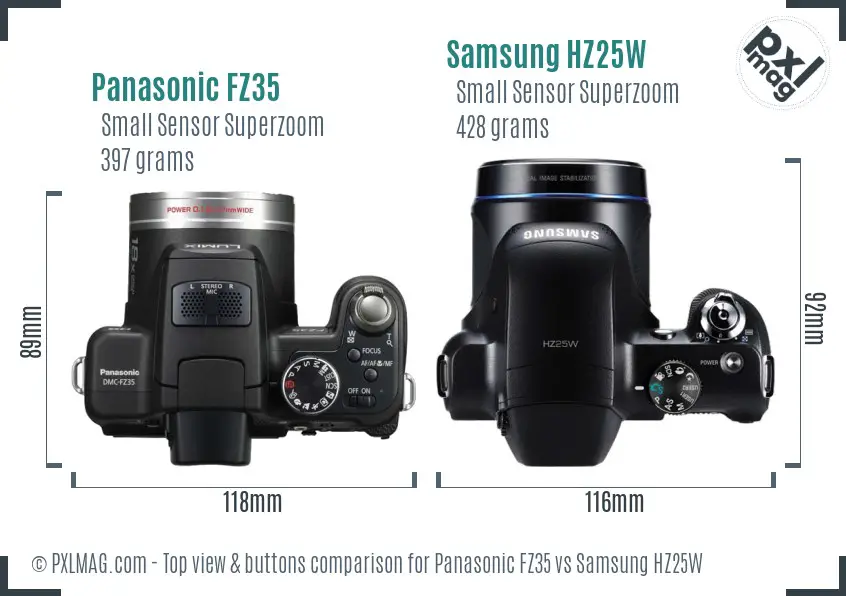 Panasonic FZ35 vs Samsung HZ25W top view buttons comparison