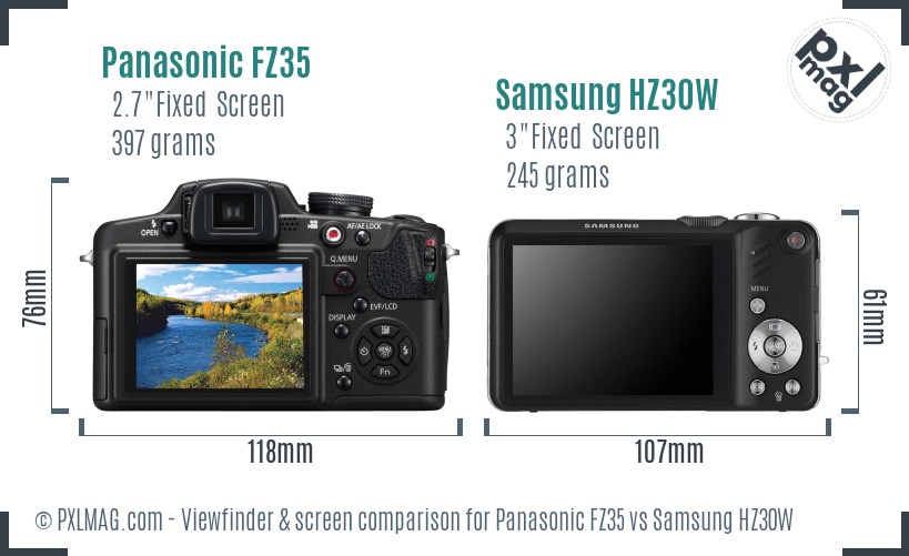 Panasonic FZ35 vs Samsung HZ30W Screen and Viewfinder comparison