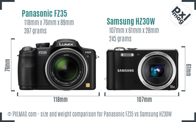 Panasonic FZ35 vs Samsung HZ30W size comparison