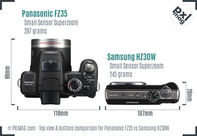 Panasonic FZ35 vs Samsung HZ30W top view buttons comparison