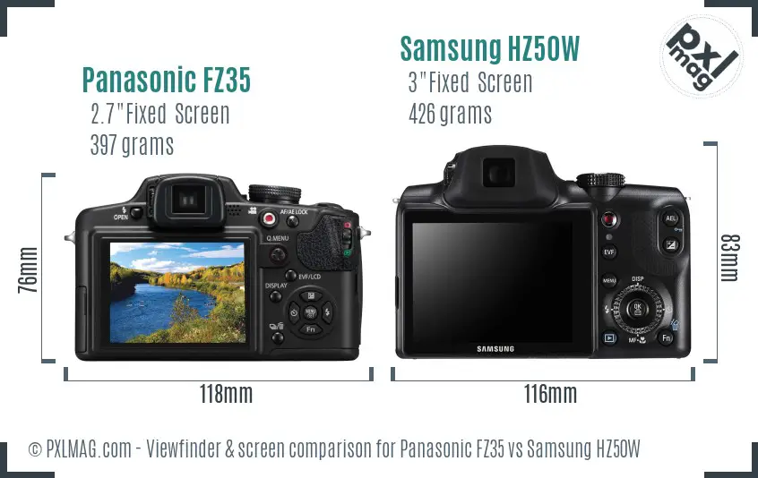 Panasonic FZ35 vs Samsung HZ50W Screen and Viewfinder comparison
