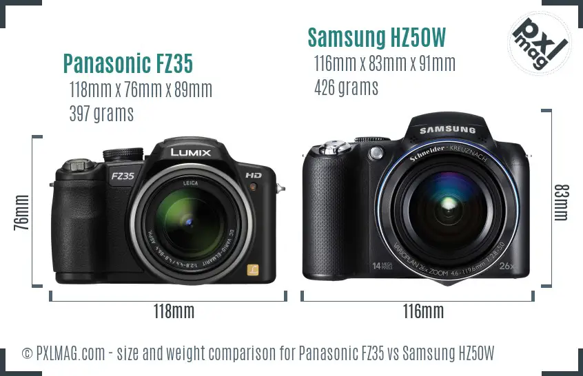 Panasonic FZ35 vs Samsung HZ50W size comparison