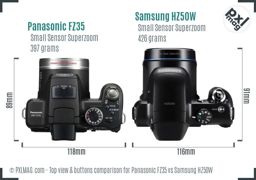 Panasonic FZ35 vs Samsung HZ50W top view buttons comparison