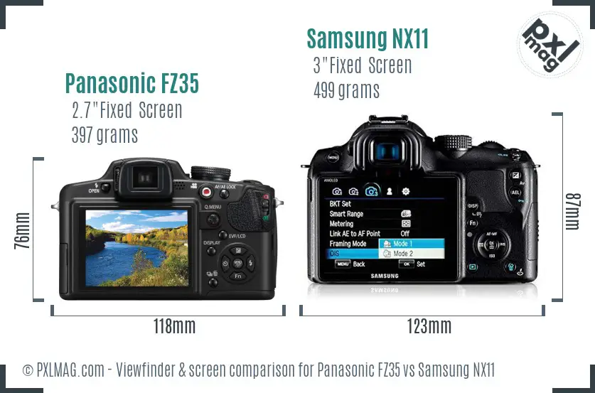 Panasonic FZ35 vs Samsung NX11 Screen and Viewfinder comparison