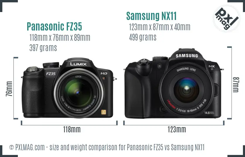 Panasonic FZ35 vs Samsung NX11 size comparison