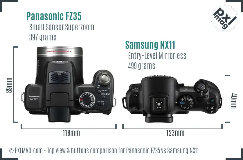 Panasonic FZ35 vs Samsung NX11 top view buttons comparison
