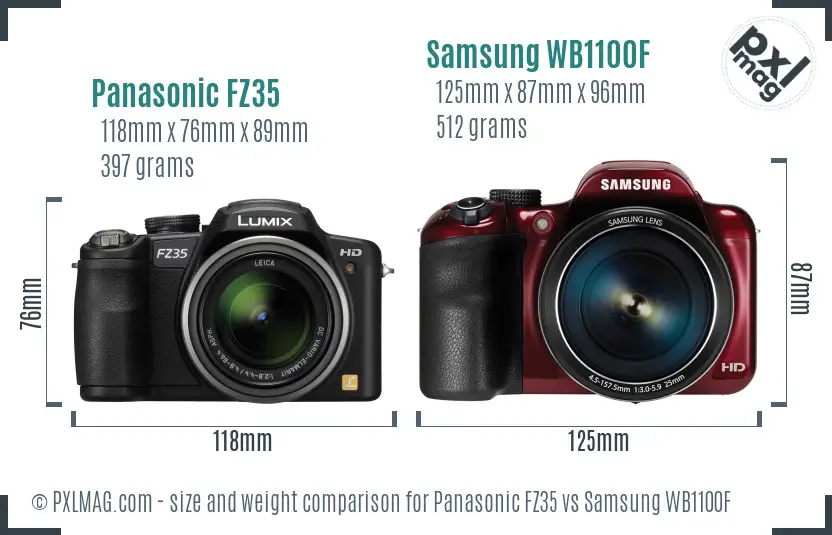 Panasonic FZ35 vs Samsung WB1100F size comparison