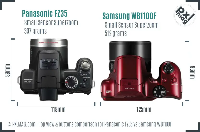 Panasonic FZ35 vs Samsung WB1100F top view buttons comparison