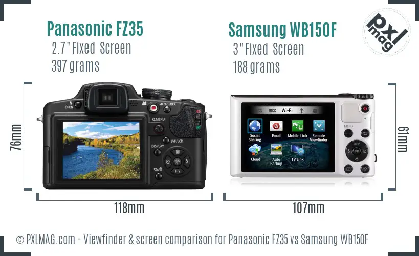 Panasonic FZ35 vs Samsung WB150F Screen and Viewfinder comparison