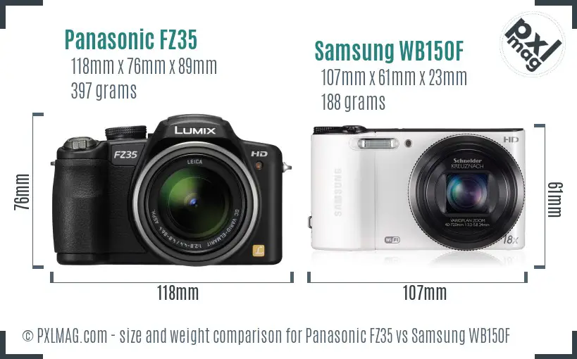 Panasonic FZ35 vs Samsung WB150F size comparison