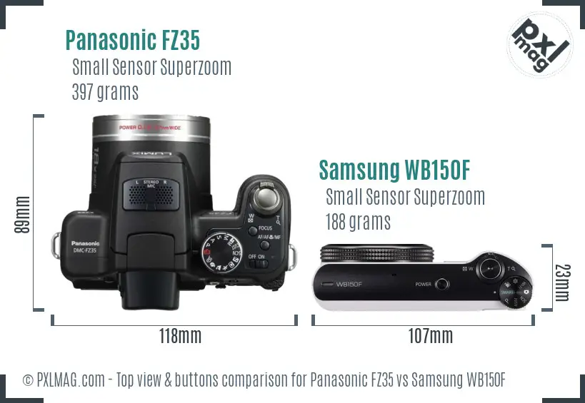 Panasonic FZ35 vs Samsung WB150F top view buttons comparison