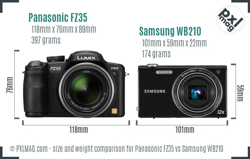 Panasonic FZ35 vs Samsung WB210 size comparison