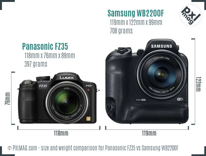 Panasonic FZ35 vs Samsung WB2200F size comparison