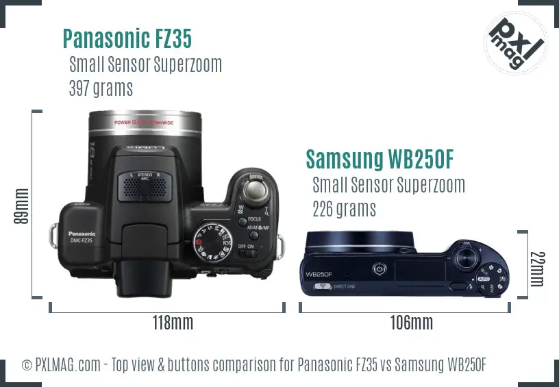 Panasonic FZ35 vs Samsung WB250F top view buttons comparison