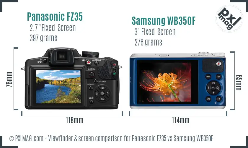 Panasonic FZ35 vs Samsung WB350F Screen and Viewfinder comparison