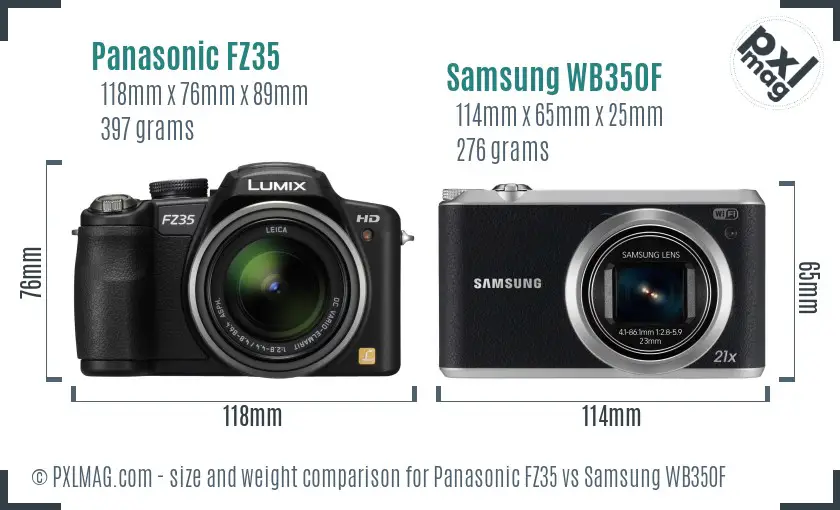 Panasonic FZ35 vs Samsung WB350F size comparison