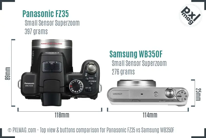 Panasonic FZ35 vs Samsung WB350F top view buttons comparison