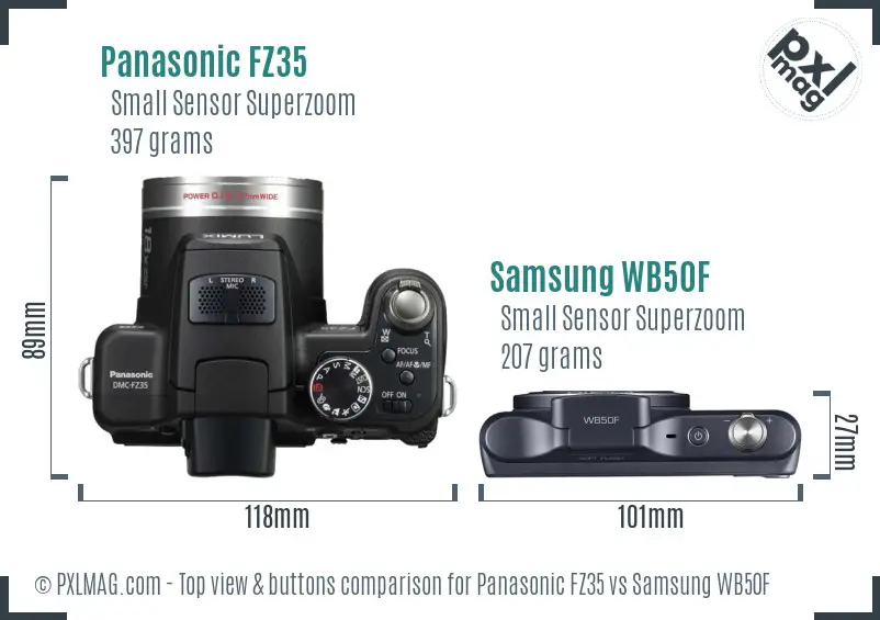 Panasonic FZ35 vs Samsung WB50F top view buttons comparison